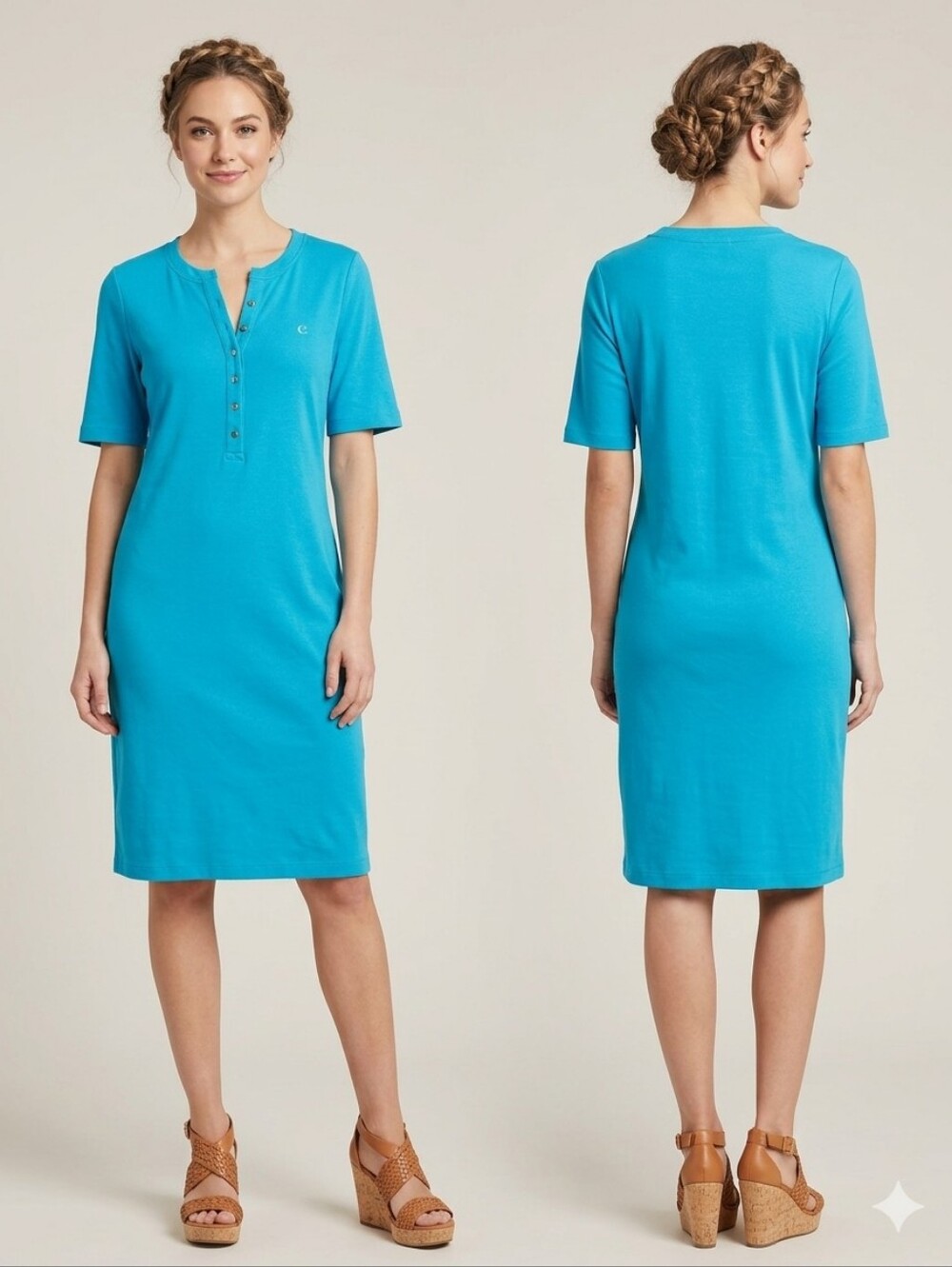 Calvin‎ Klein Turquoise Blue Short Sleeve Midi Dress